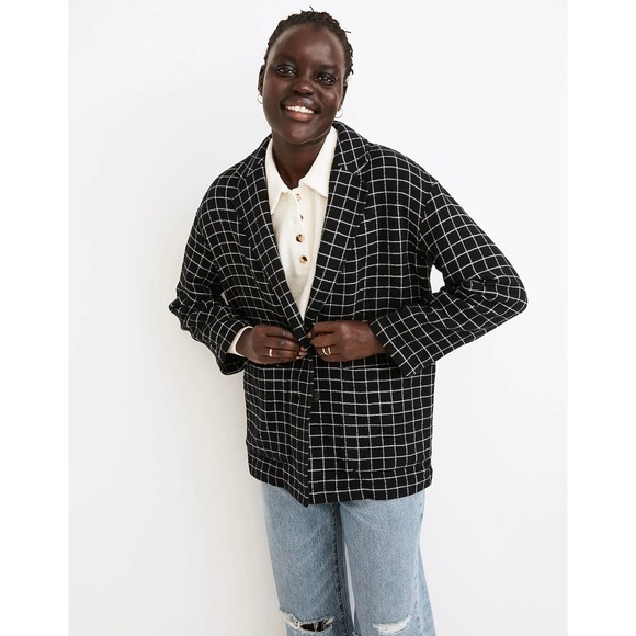 Madewell Jackets & Blazers - Madewell Waffleback Shaw Blazer In Windowpane Black White Size XXS New